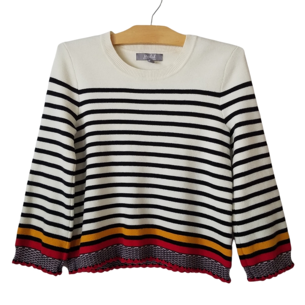 Marled striped crochet trim pullover sweater Y2K